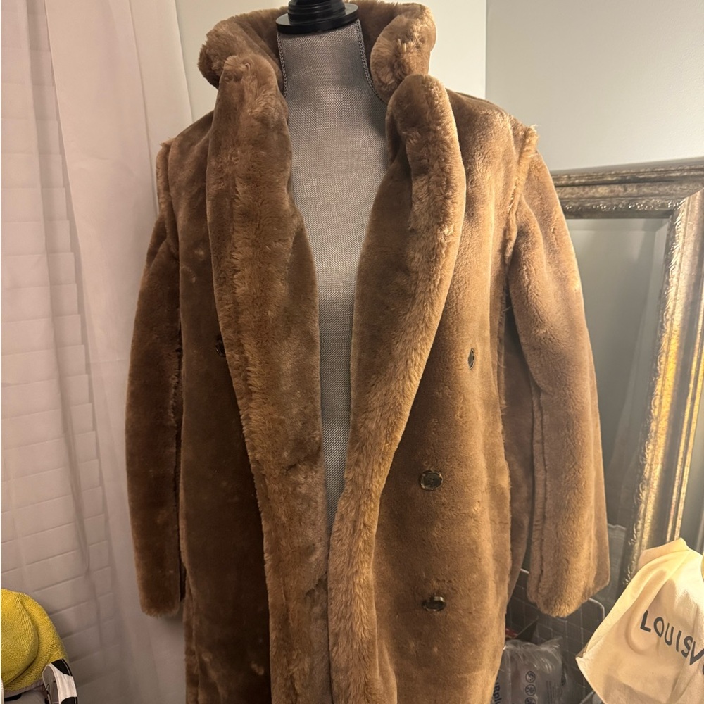 J. Crew brown faux fur coat